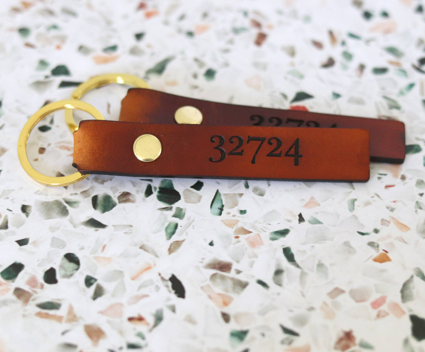 Custom Leather Zip Code Keychain