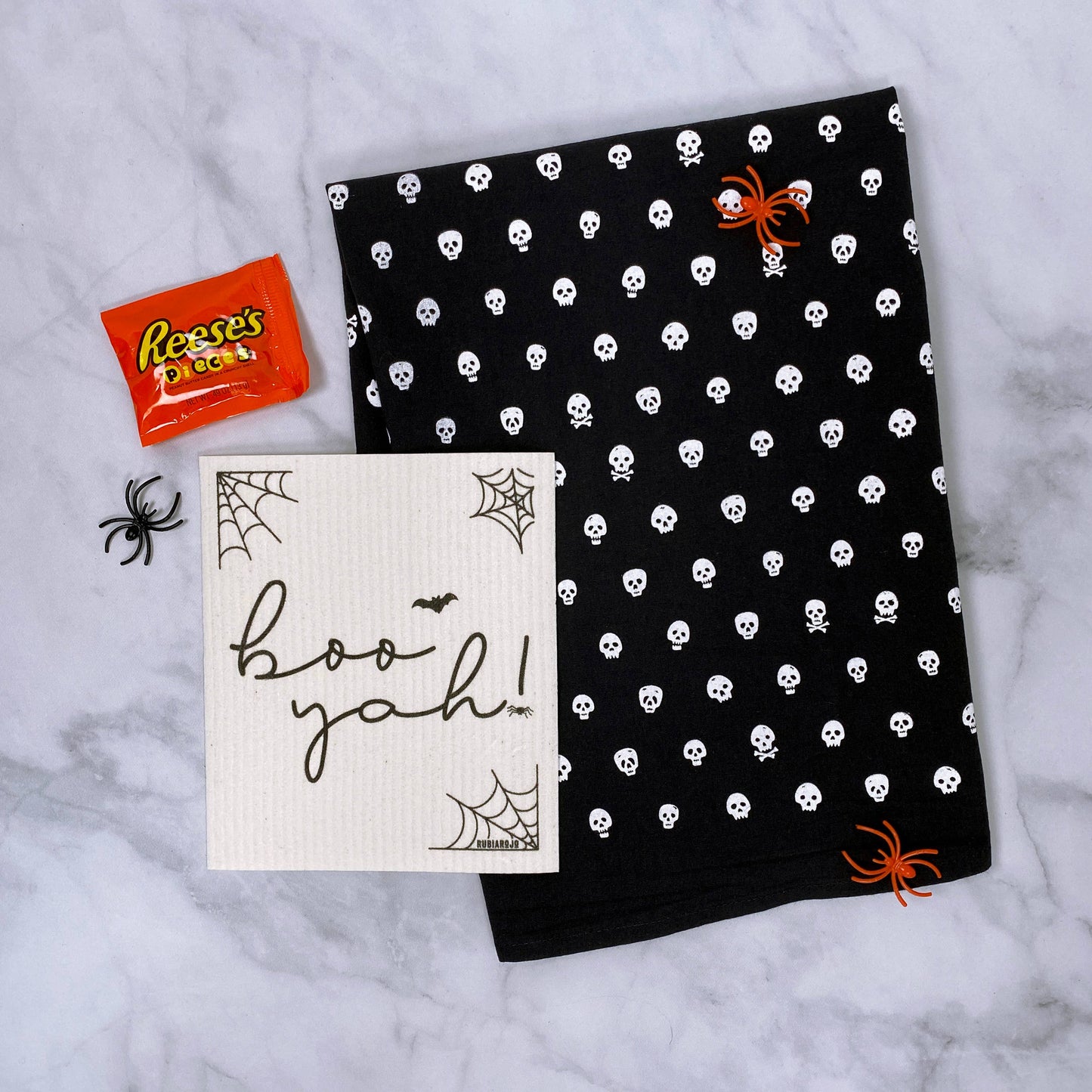 Mini Skulls Black Halloween Kitchen Flour Sack Tea Towel