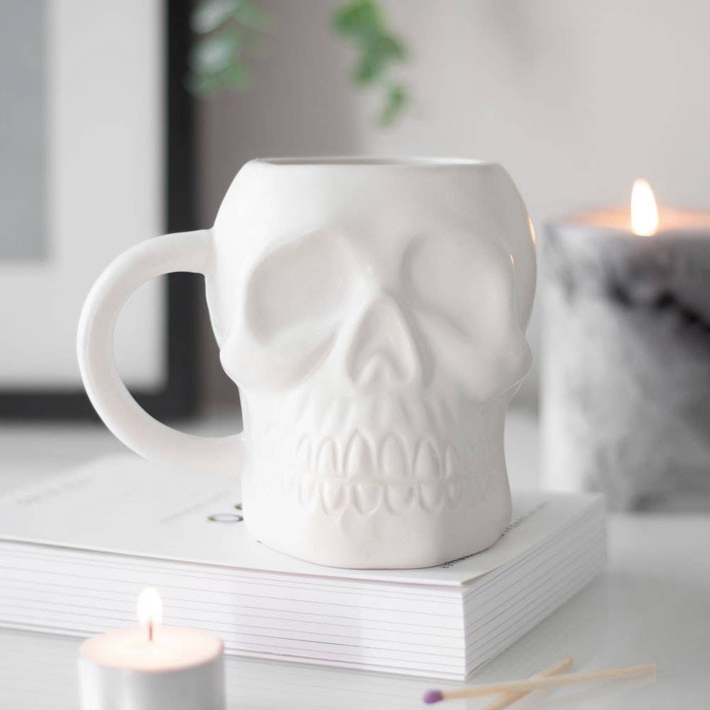Matte White Gothic Halloween Skull Mug