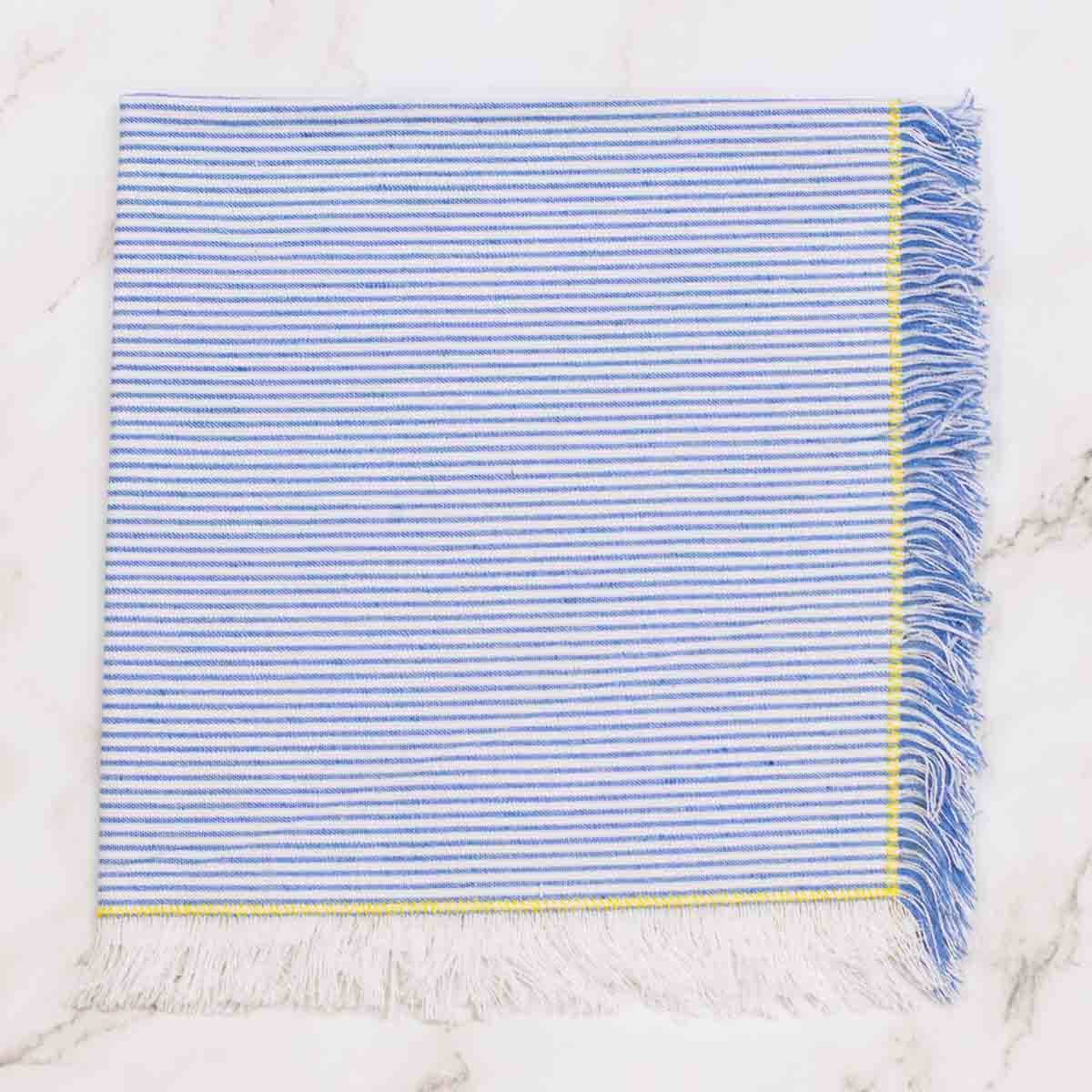 Seersucker Fringe Napkin Blue/White 18x18