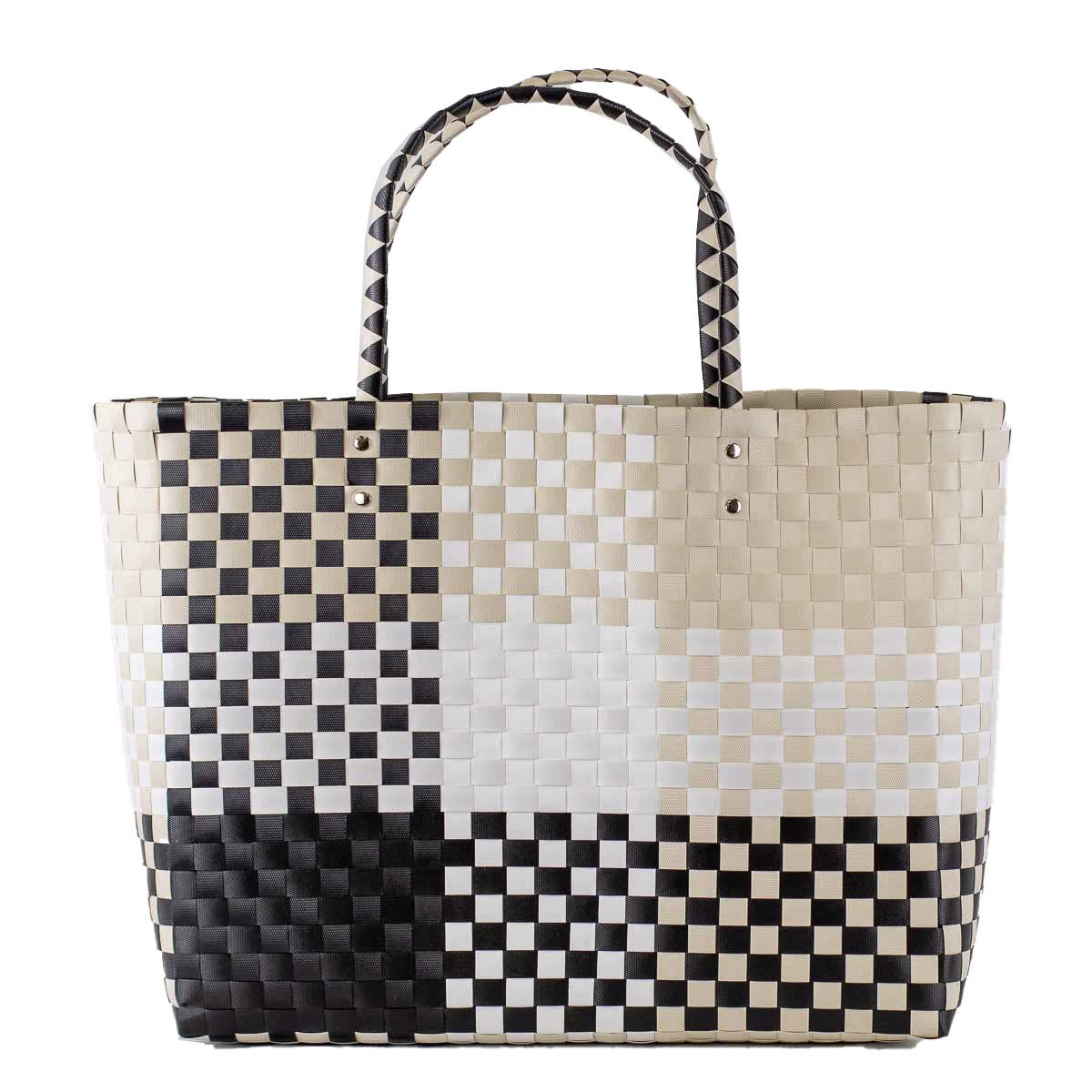 Heather Woven Beach Tote White/Shell/Black 17x14x5