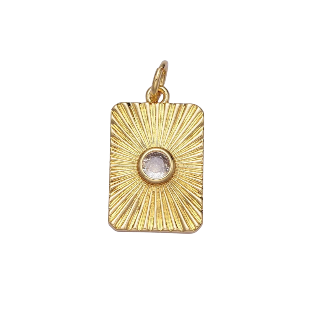 Round CZ Sunburst Tag Charm