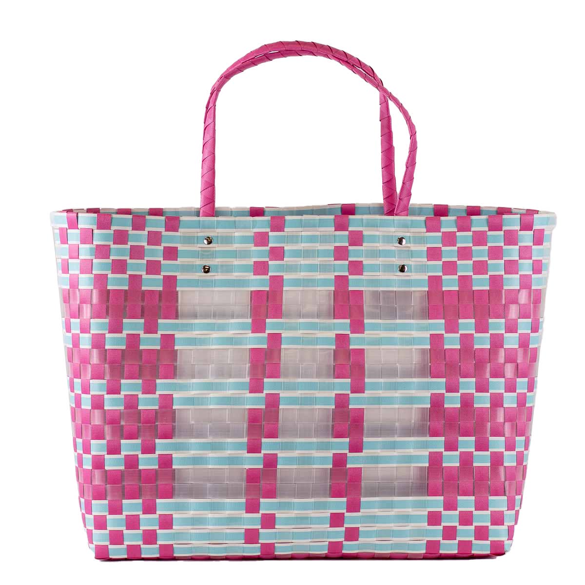 Kimberly Woven Beach Tote Hot Pink/Aruba Blue 17x14x5