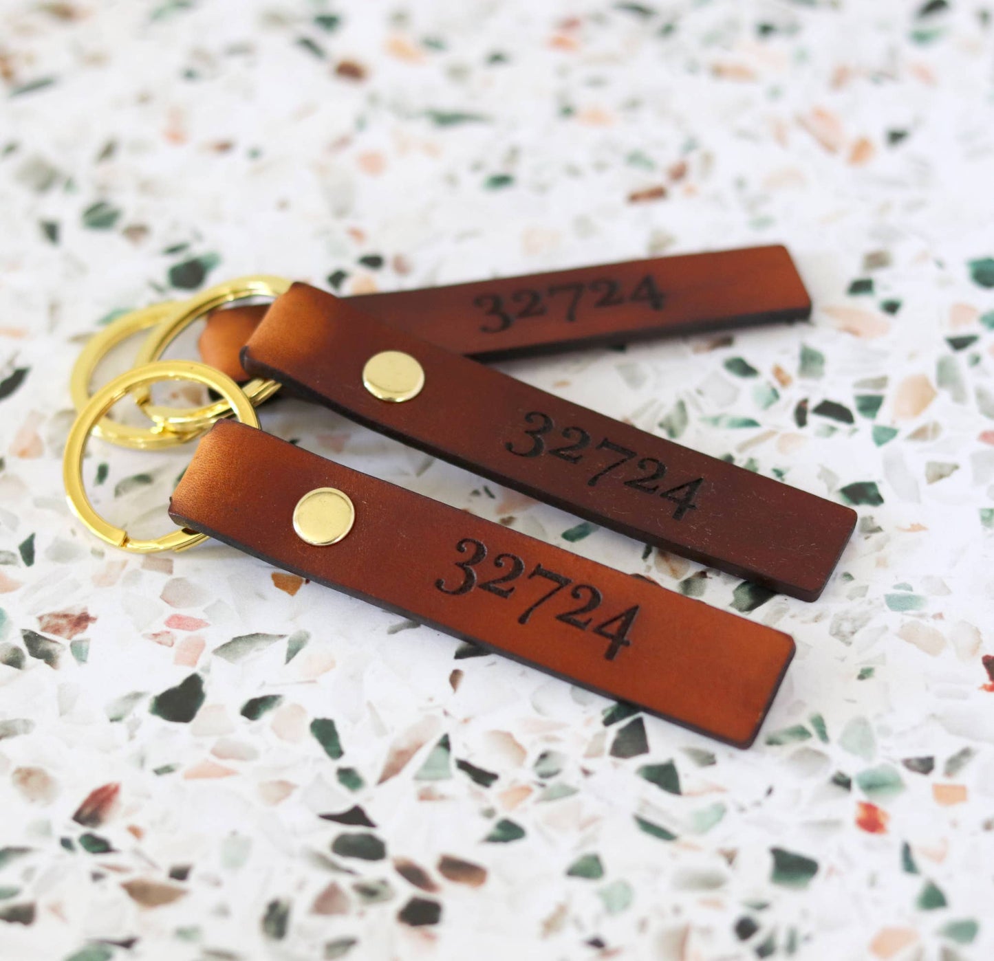 Custom Leather Zip Code Keychain