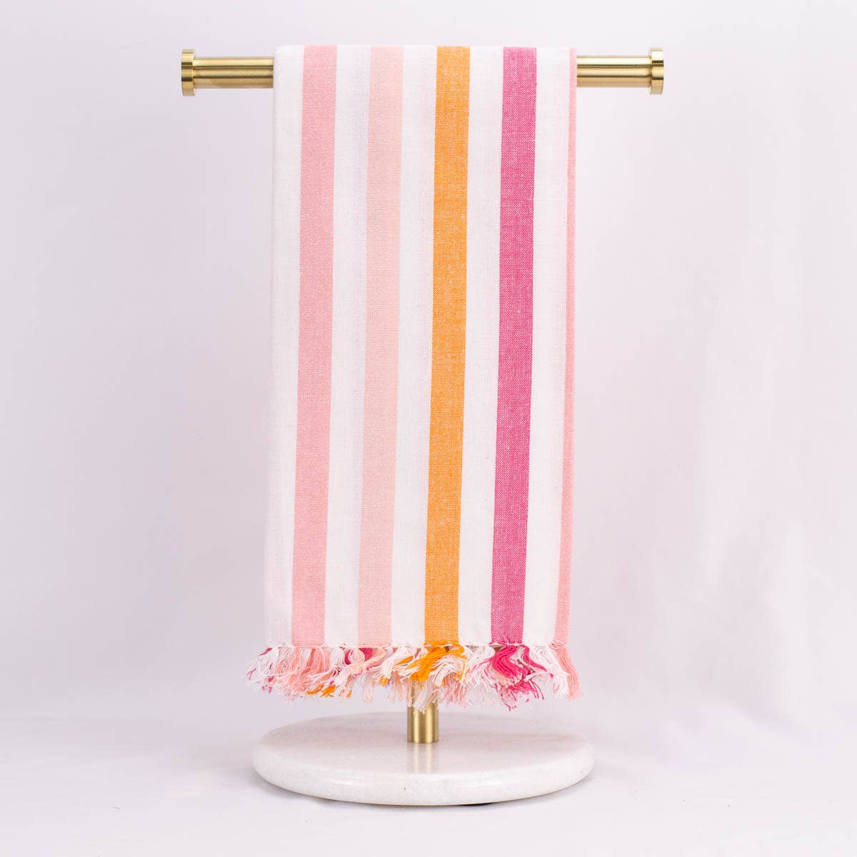 Stripe Fringe Hand Towel Pink/White 20x28