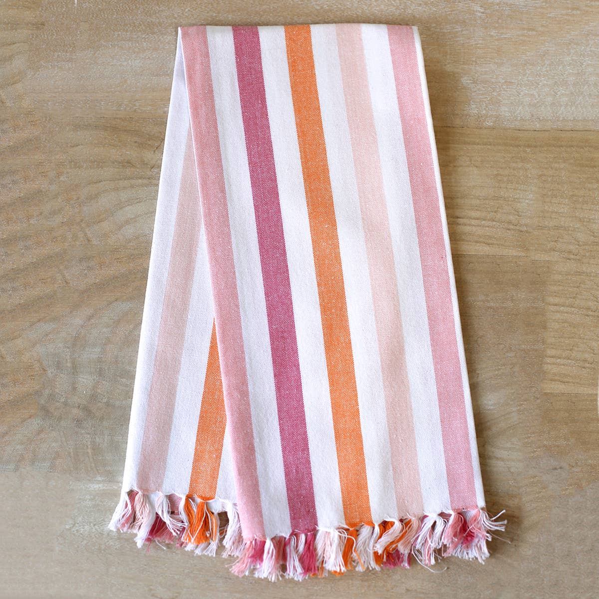 Stripe Fringe Hand Towel Pink/White 20x28