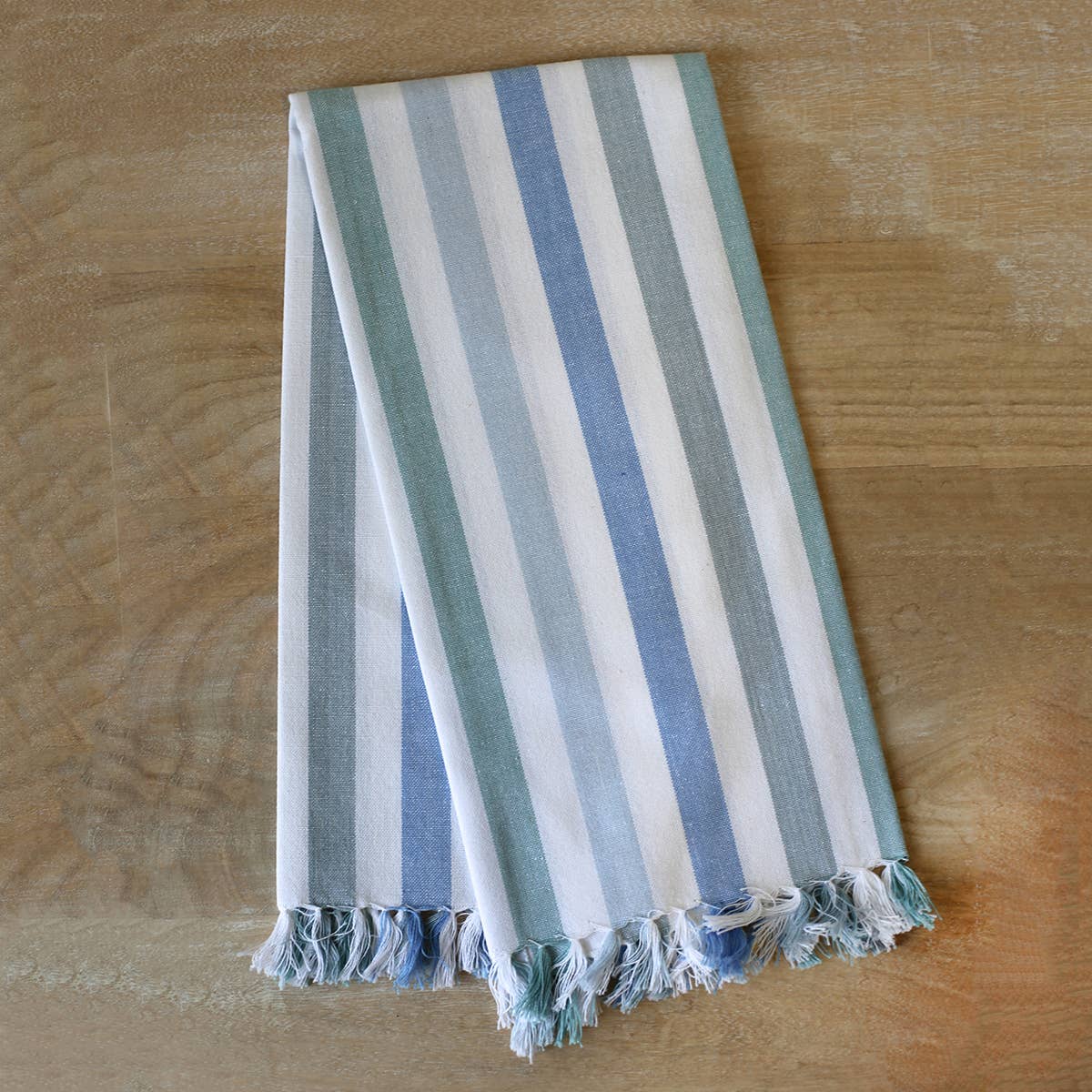 Stripe Fringe Hand Towel Blue/White 20x28
