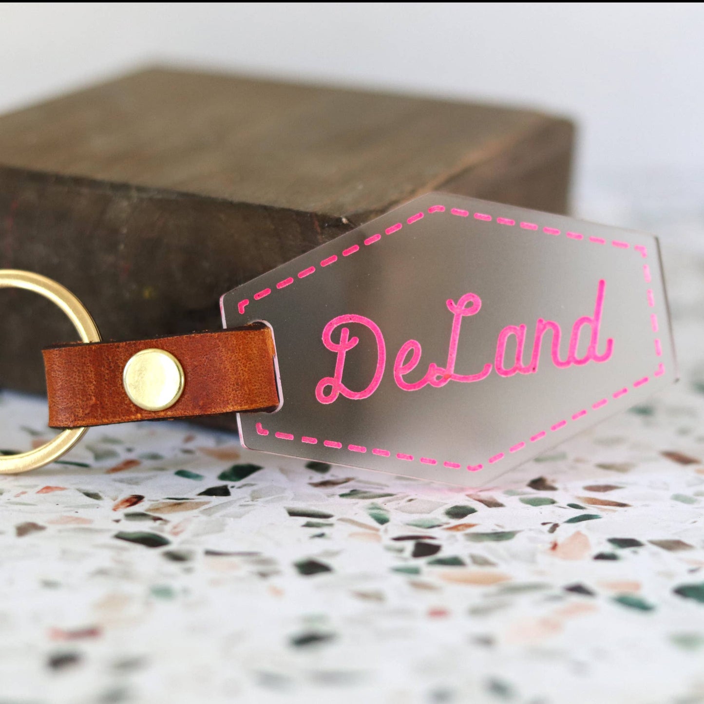 Custom Acrylic City Keychain - Cursive Font