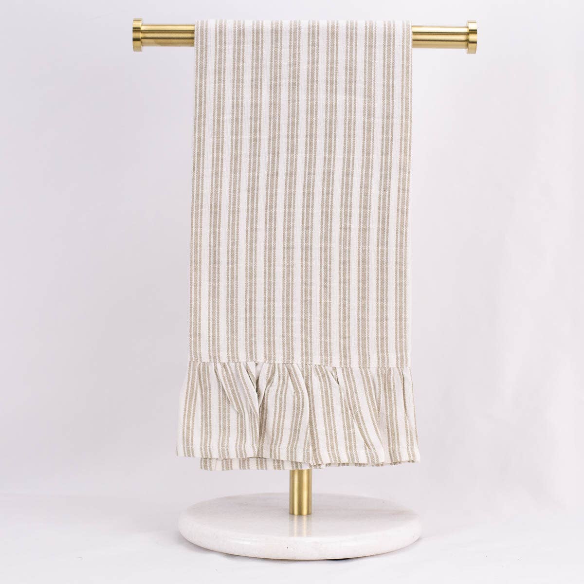 Ticking Stripe Ruffle Hand Towel Taupe/White 20x28