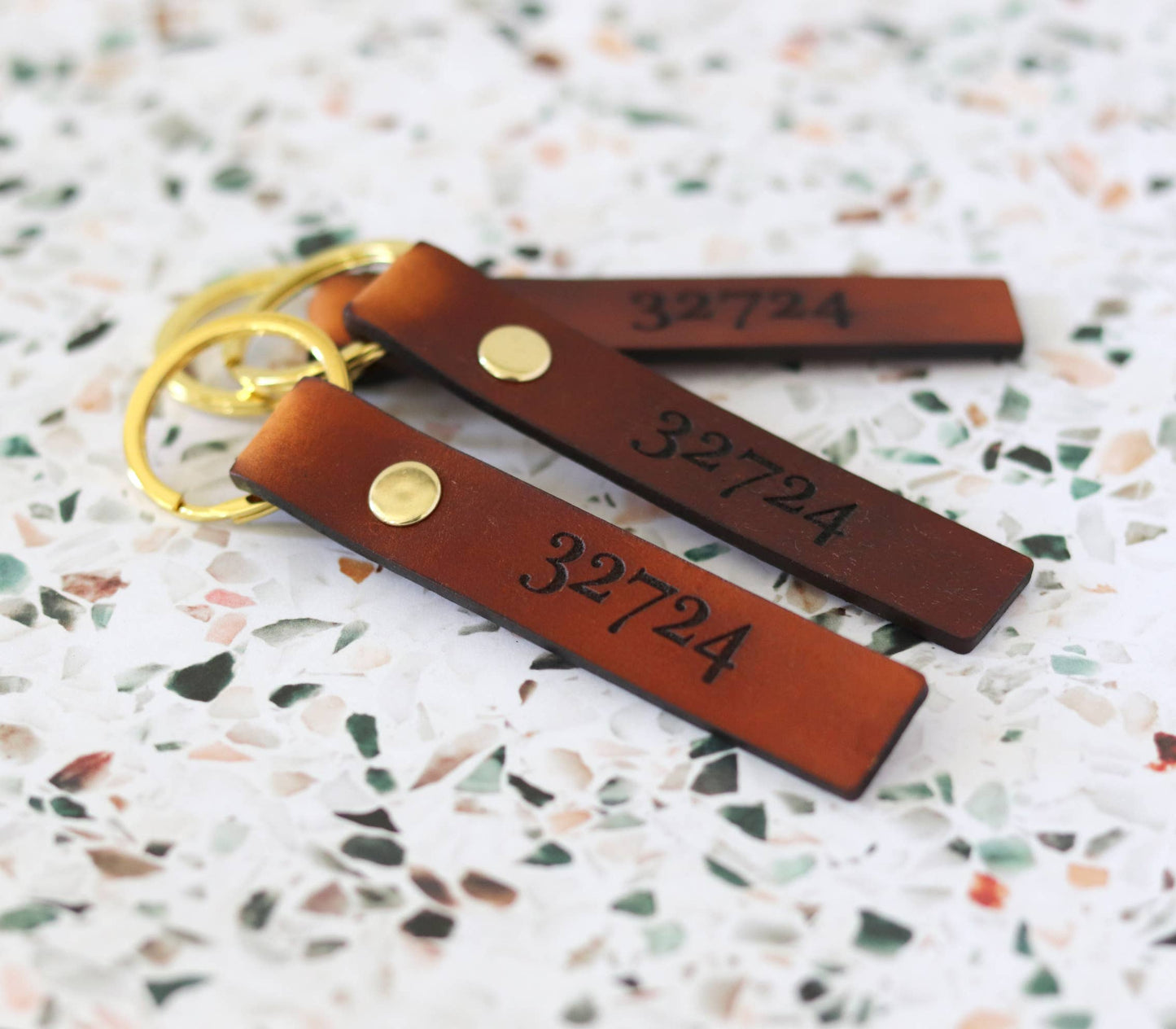 Custom Leather Zip Code Keychain