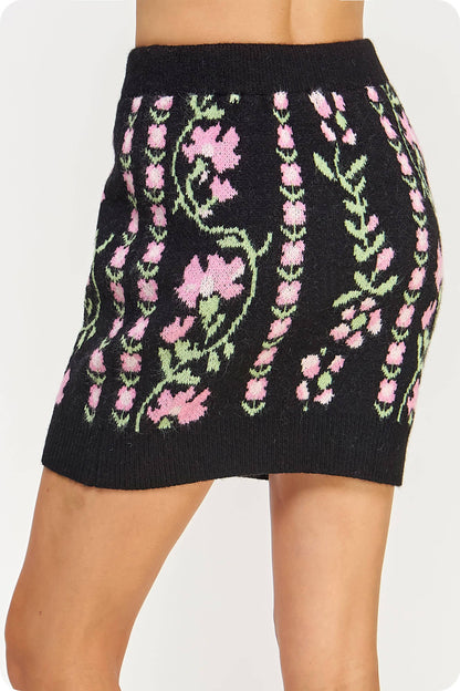 Floral Intarsia Sweater Mini Skirt