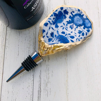 Oyster Shell Wine Stopper--Blue And White Porcelain