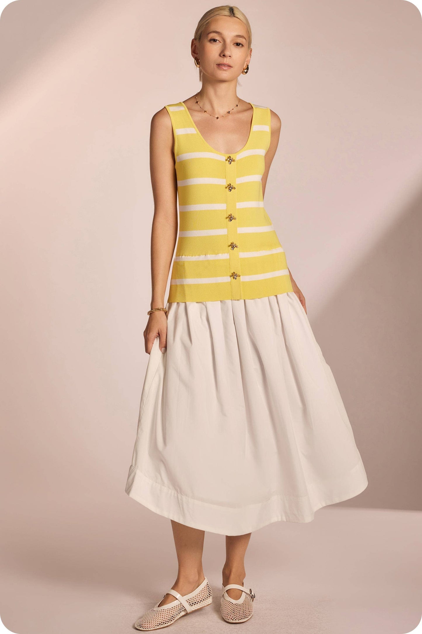 Mixed Media Striped Knit Midi Dress