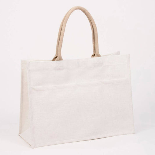 Jute Pocket Tote   White   19x14x7.5