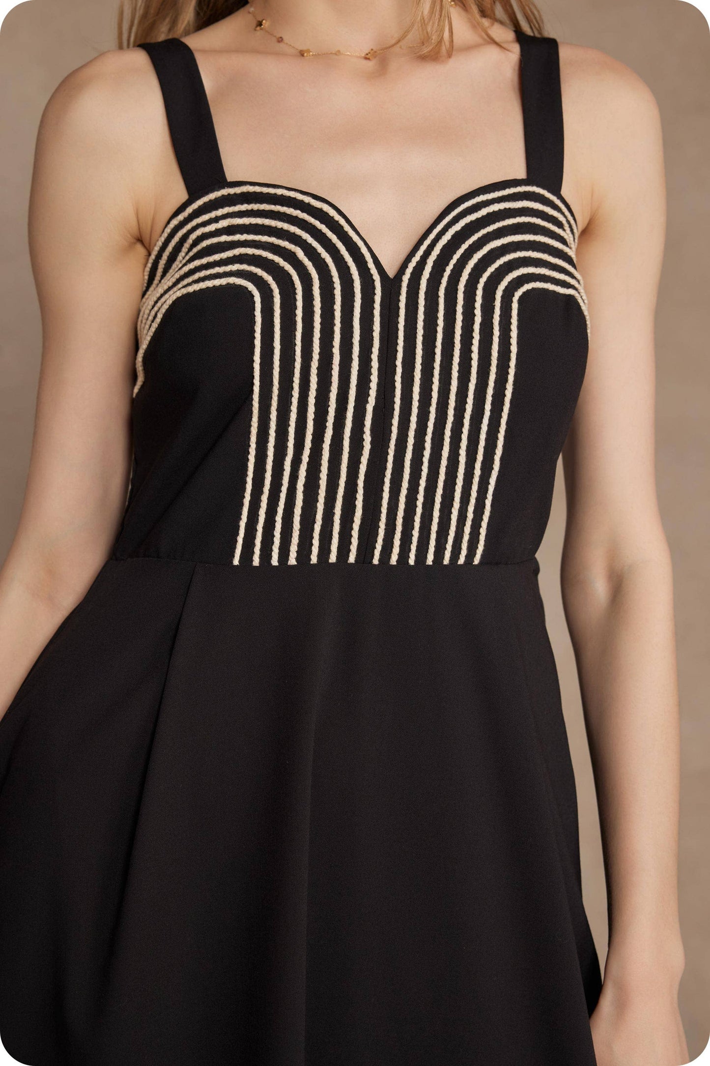 Braid Embroidery Detail Pleated Midi Dress