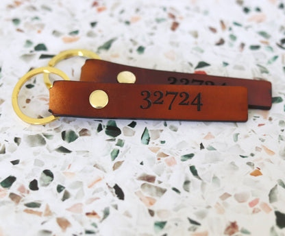 Custom Leather Zip Code Keychain