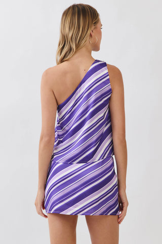 TIGER BABY One Shoulder Stripe Side Zipper Woven Top