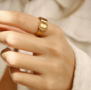 Buckle UP- Stainless Steel Buckle  Ring- 14K Gold/Steel