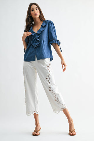 Pleated Belle Denim Top