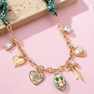 SCARF CHARM NECKLACE-PORCELAIN HEART BOW