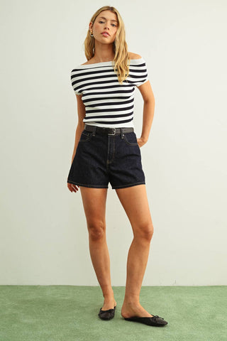 Boat Neck Striped Top
