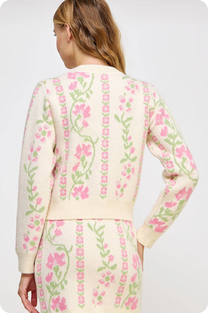Floral Intarsia Sweater Cardigan