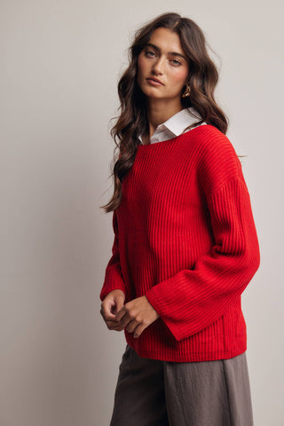 Reva Ribbed Knit Boat Neck Sweater