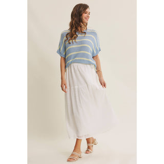 EYELET BUBBLE TOP AND MIDI SKIRT SET