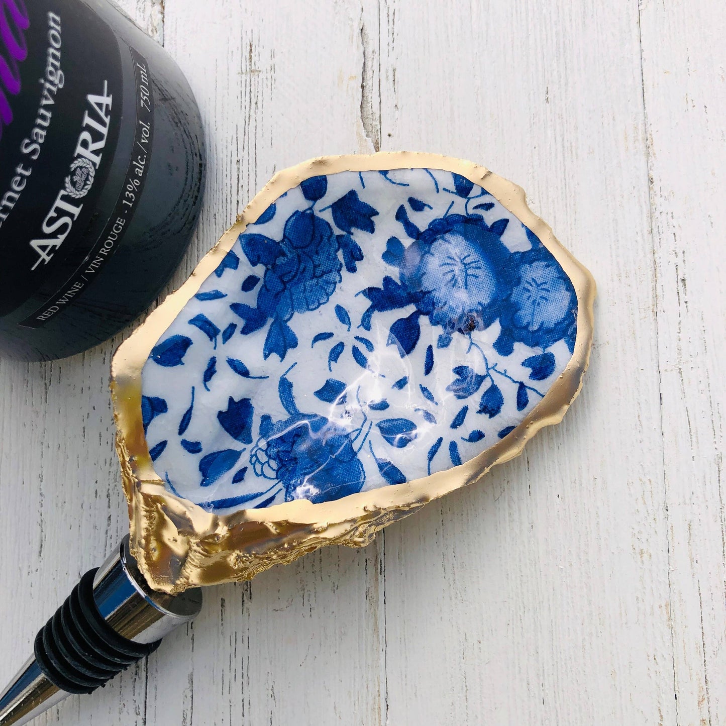 Oyster Shell Wine Stopper--Blue And White Porcelain