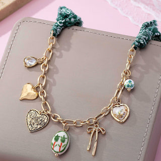 SCARF CHARM NECKLACE-PORCELAIN HEART BOW