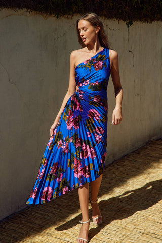 Midnight Floral Pleated Maxi Dress