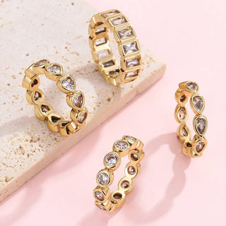 Gold Rhinestone Multi-Shape Eternity Stack Rings