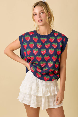 Strawberry Oversized Sleeveless Sweater Knit Top