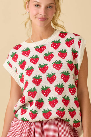 Strawberry Oversized Sleeveless Sweater Knit Top