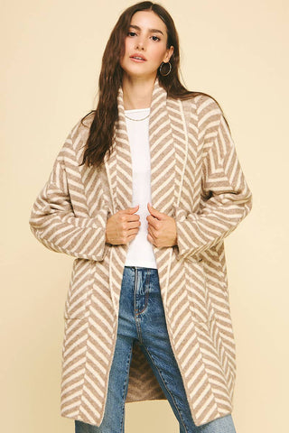 DIAGONAL STRIPE PATTERN CARDIGAN