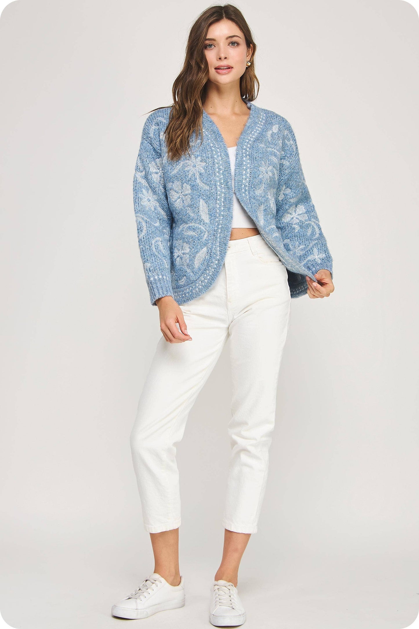 Floral Embroidered Knit Cardigan