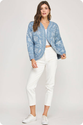 Floral Embroidered Knit Cardigan