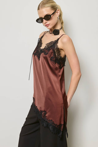 Lace Trim Satin Tunic Tank Top