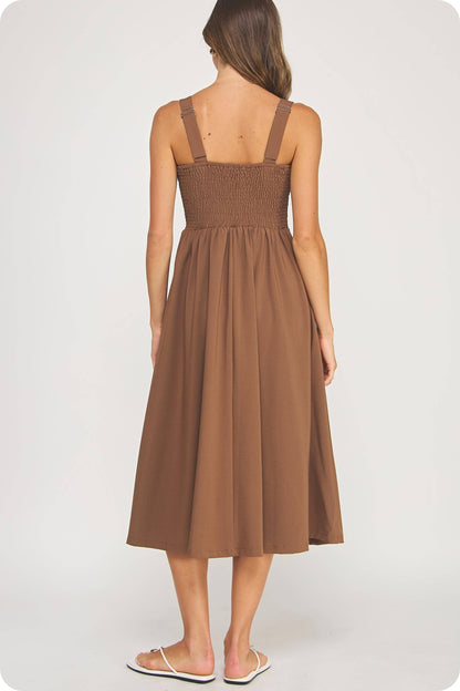 Braid Embroidery Detail Pleated Midi Dress