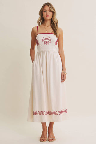 MEDITERRANEAN SUN ARTISAN EMBROIDERY MIDI WITH OPEN BACK