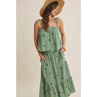 Sunset Field Embroidered Midi Skirt