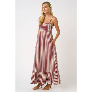 STRIPED SLEEVELESS BACK CUTOUT SUMMER MAXI DRESS