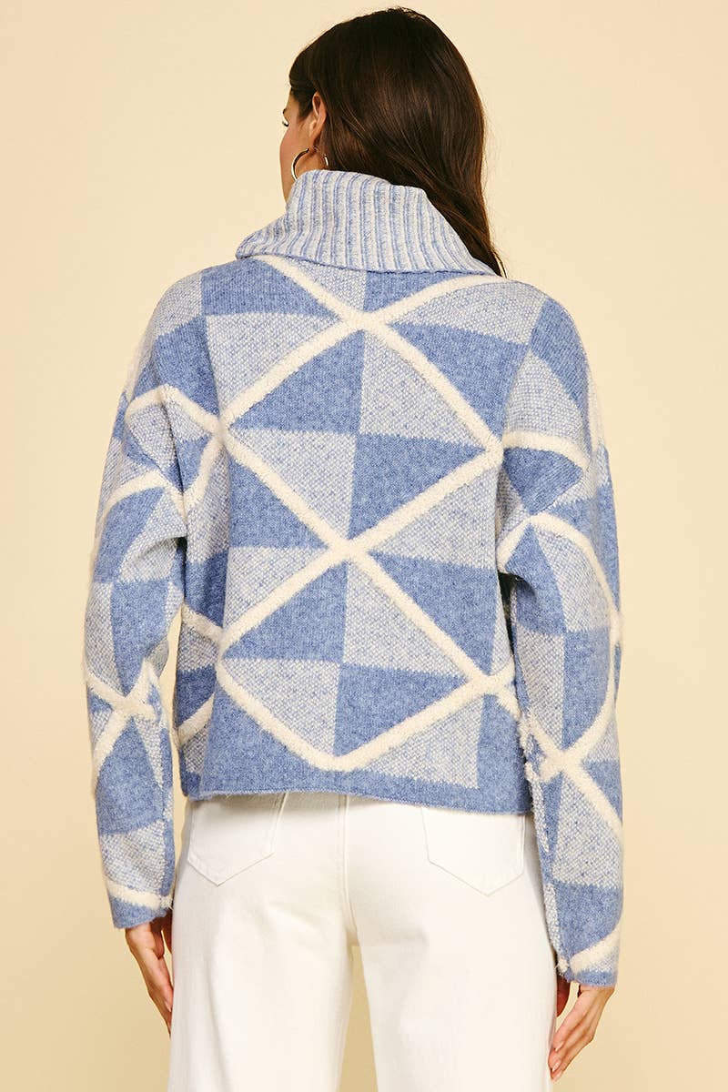DIAMOND PATTERN TURTLE NECK SWEATER - 6354WS