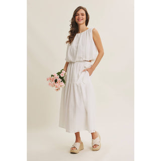 EYELET BUBBLE TOP AND MIDI SKIRT SET