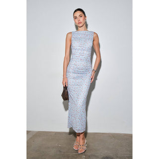 Miranda Mesh Ruched Floral Sleeveless Maxi Dress