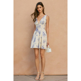 Floral Stripe Plunging Corset Mini Dress