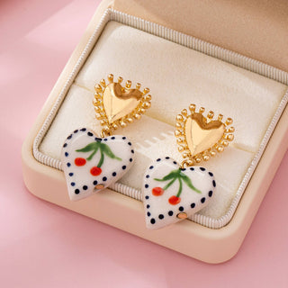 Cherry Heart Ceramic Drop Earrings