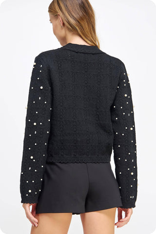 Pretty in Pearls Rhinestone Studded Knit Cardigan