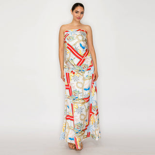 Atlantic Breeze Satin Scarf Maxi Skirt
