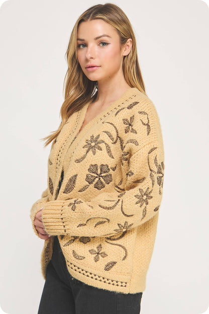 Floral Embroidered Knit Cardigan